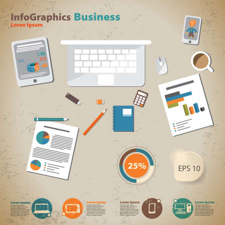 Template for infographic with desktop businessman in vintage styleのイラスト素材