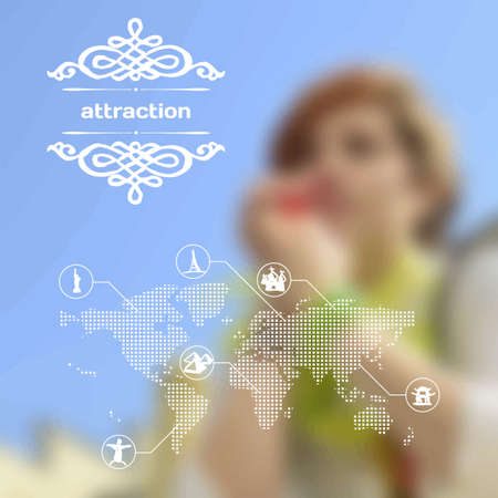 Vector mobile and web interface with landmarks and attractionのイラスト素材