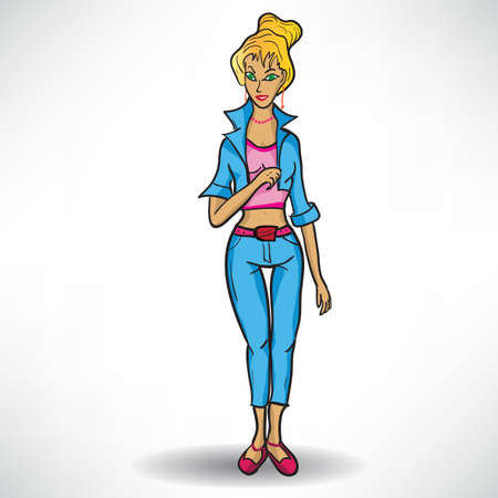 High beautiful girl in denim suitのイラスト素材
