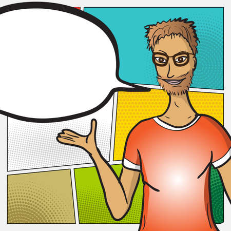 Pop Art man Face with Comic Speech Bubble