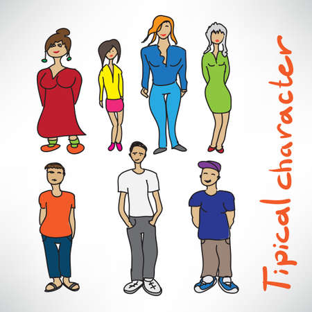 Set of distinctive characters of people in the style of the sketchのイラスト素材