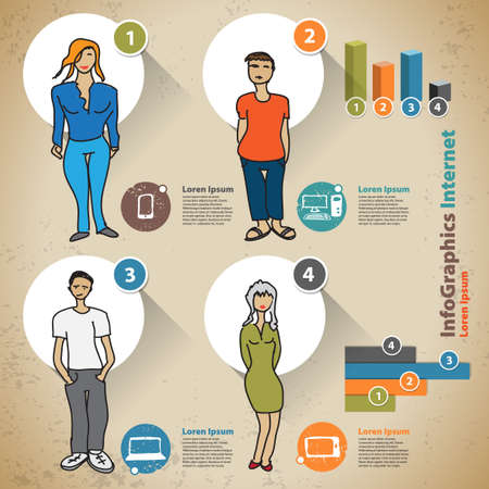 Template for infographic with people and usage statistics devicesのイラスト素材