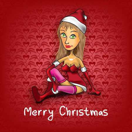 Vintage red Christmas background with Santa Girlのイラスト素材