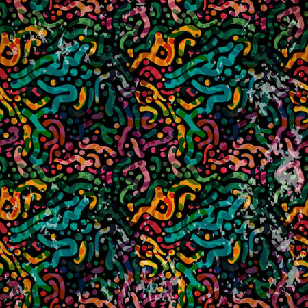 Abstract seamless pattern of colorful brush strokes on the dark faded shabby paperのイラスト素材