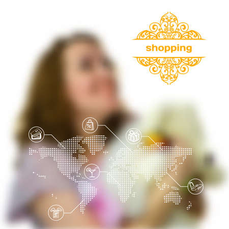 Infographics with blurry photographic background with shoppingのイラスト素材