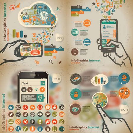 set Template for infographic with content in the cloud and devices in vintage styleのイラスト素材