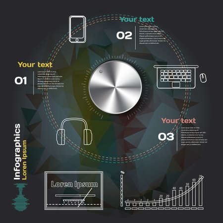 infographics with sound waves and devices on a dark backgroundのイラスト素材