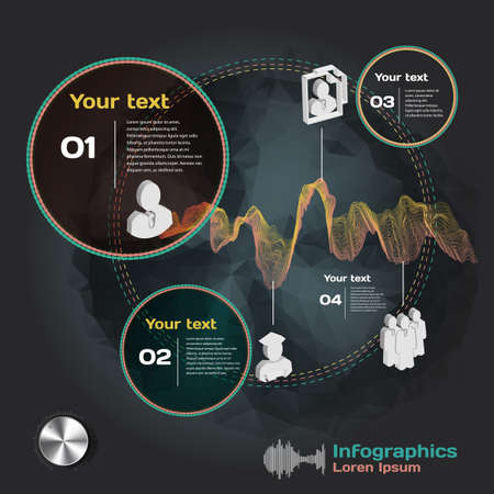 infographics with sound waves on dark background with business teamのイラスト素材