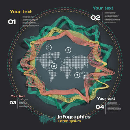 infographics with sound waves on worldのイラスト素材