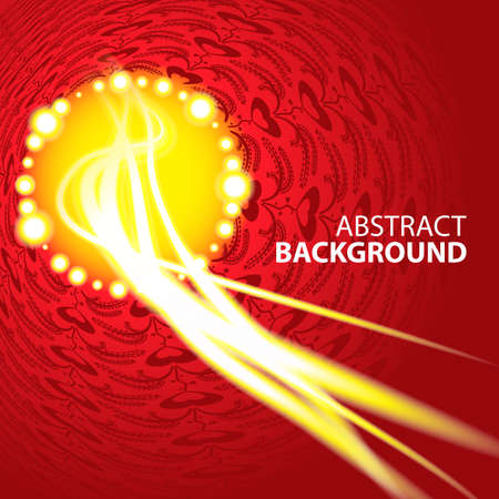 Abstract red background with yellow rays, receding into the distance with space for text