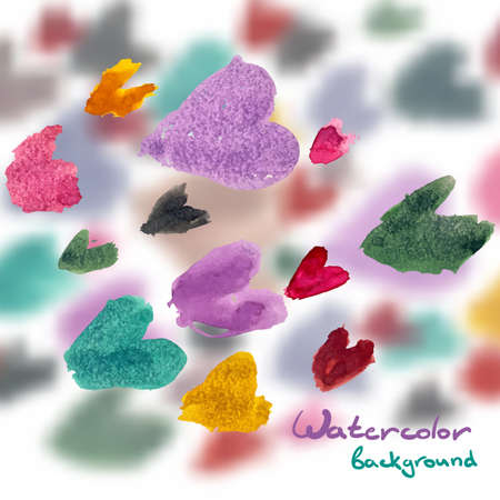 Abstract watercolor background of colored heartsのイラスト素材