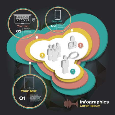 infographics with sound waves on dark background with business teamのイラスト素材
