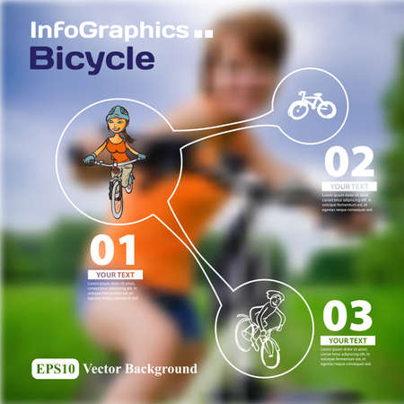 Set of infographics with blurry photographic background on the topic of bicycleのイラスト素材