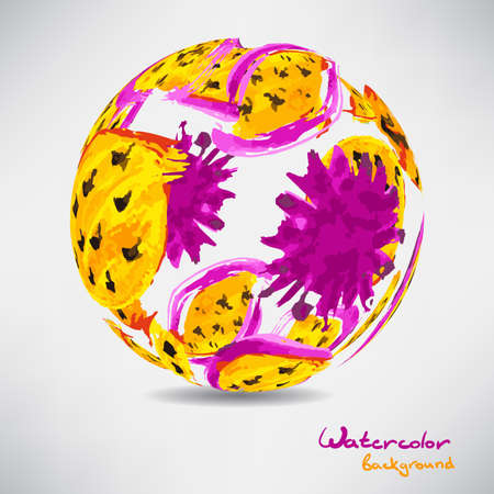 Abstract background with a ball of colored watercolor yellow plantsのイラスト素材