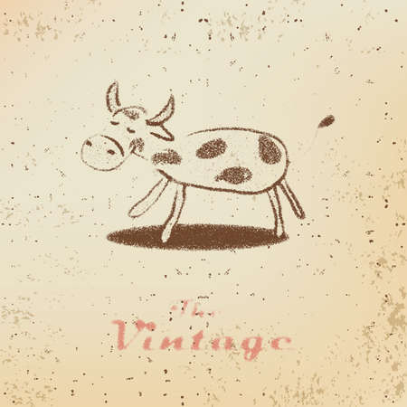 Vintage label with a little calf on faded paperのイラスト素材