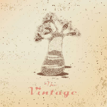 Vintage label with of spreading oak on faded paperのイラスト素材