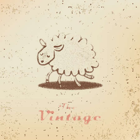 Vintage label with a little lamb on faded paperのイラスト素材