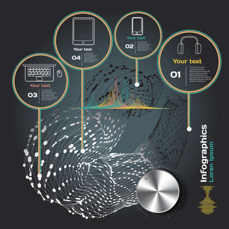 infographics with sound waves on a dark backgroundのイラスト素材