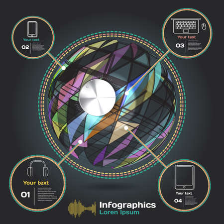 infographics with sound waves on a dark background on theme digital technology and internetのイラスト素材