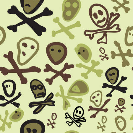 Seamless pattern on a Halloween bones theme in shades of greenのイラスト素材
