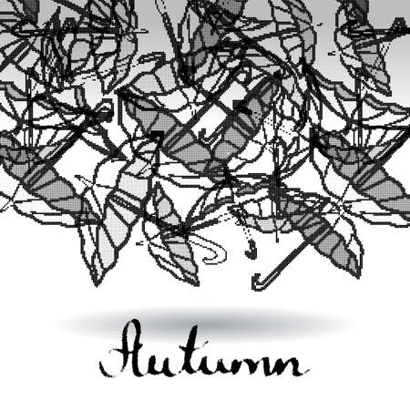 Abstract black and white background rasterized umbrellas with place for textのイラスト素材