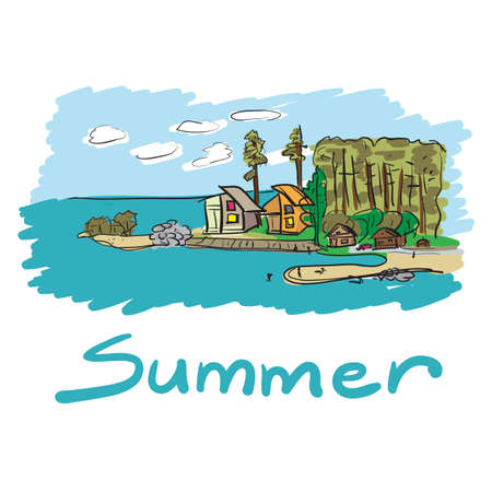 Color sketch of summer camps at the seasideのイラスト素材