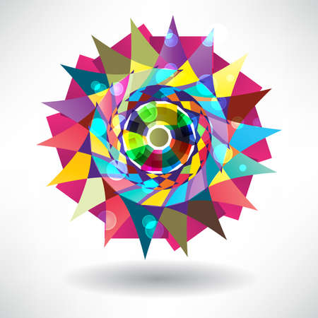Abstract circular pattern of bright multi-colored triangles in the rays of lightのイラスト素材