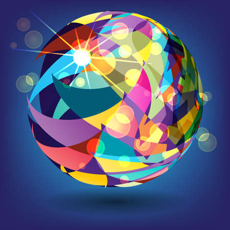 abstract background with a sphere of colorful triangles in the rays of lightのイラスト素材