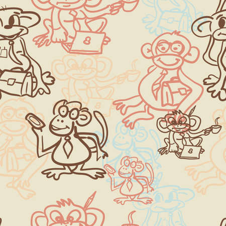 Seamless textile pattern of monkey businessのイラスト素材