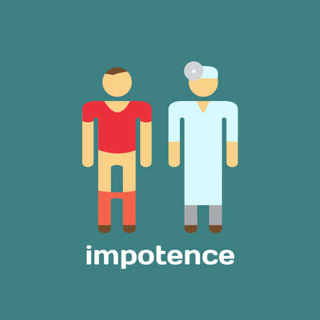 Manifestation of impotence, consult doctor. Vector illustration. Impotence problems concept. Manifestation of impotence treatment to doctor. Doctor Urologist professional. Medical people iconのイラスト素材
