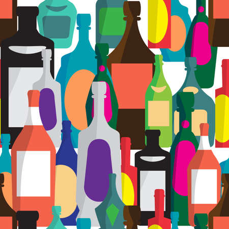 Seamless vector pattern with flat bottles of alcoholic beveragesのイラスト素材