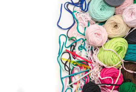Background of multi-colored balls of yarn and thread