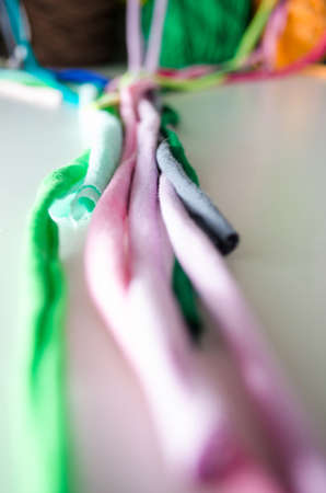 Background of multi-colored balls of yarn and thread