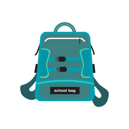 Blue bag school backpack isolated on white background. Flat cartoon modern vector illustrationのイラスト素材