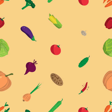 Textile seamless pattern flat cartoon vegetables. Organic healthy food. Harvest autumn agriculture backgroundのイラスト素材