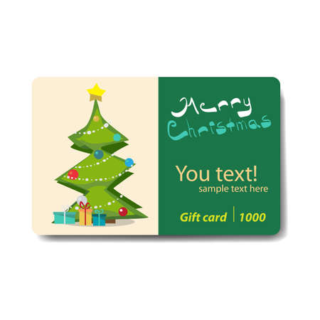 Christmas tree with gifts lying under it. Sale discount gift card. Branding design for the gift shop and holiday salesのイラスト素材