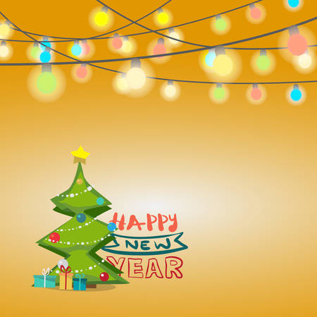 Christmas Greeting Card. Merry Christmas lights garland, vector illustrationのイラスト素材