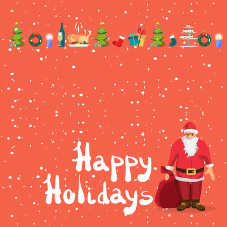 Christmas Greeting Card. Merry Christmas and happy new year card with Santa Claus, vector illustrationのイラスト素材