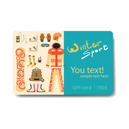 Winter sports. Equipment and tools for snowboarding. Sale discount gift card. Branding design for a sporting goods storeのイラスト素材