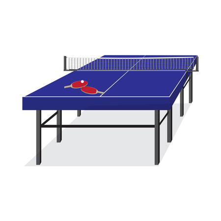 Blue table for tennis and rackets. Equipment for ping-pongのイラスト素材