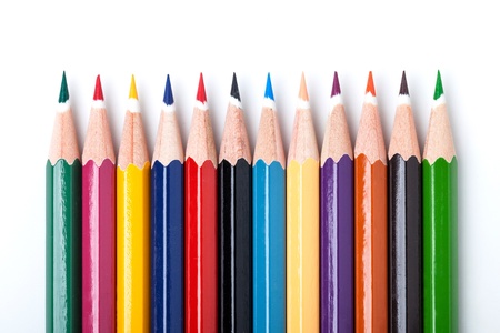 many color pencils on white backgroundの写真素材