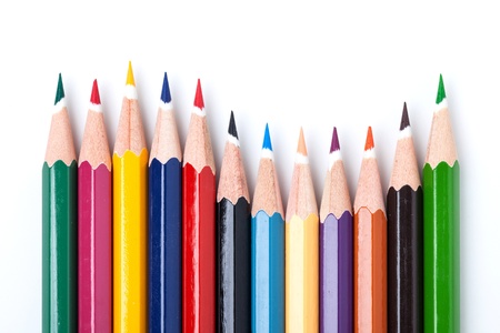 many color pencils on white backgroundの写真素材