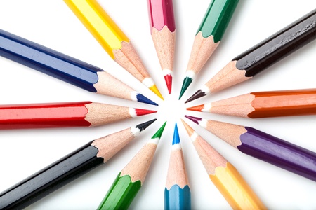 many color pencils on white backgroundの写真素材