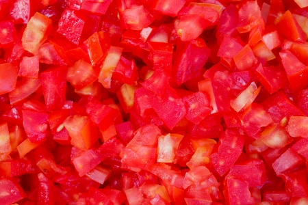 close up many dice tomatoの写真素材