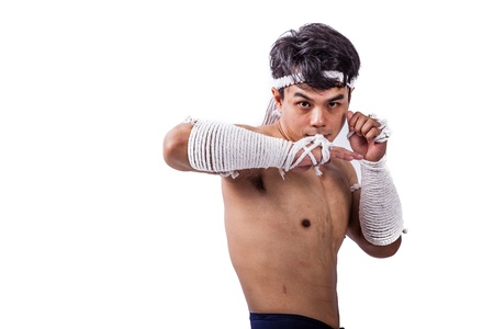 a thai boxer with thai boxing actionの写真素材