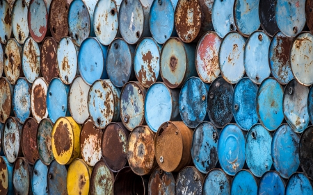 a lot of colorful oil tanks wall