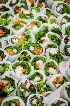 close up of crab stick noodle rollの写真素材