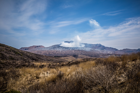 Top of Mount Aso in Kumamoto Japanの写真素材