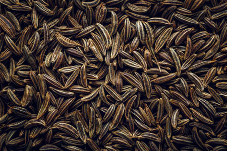 Macro background texture of cumin seeds. Top view.の写真素材