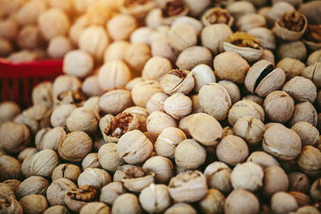 Pile of walnuts at Farmers' marketの写真素材